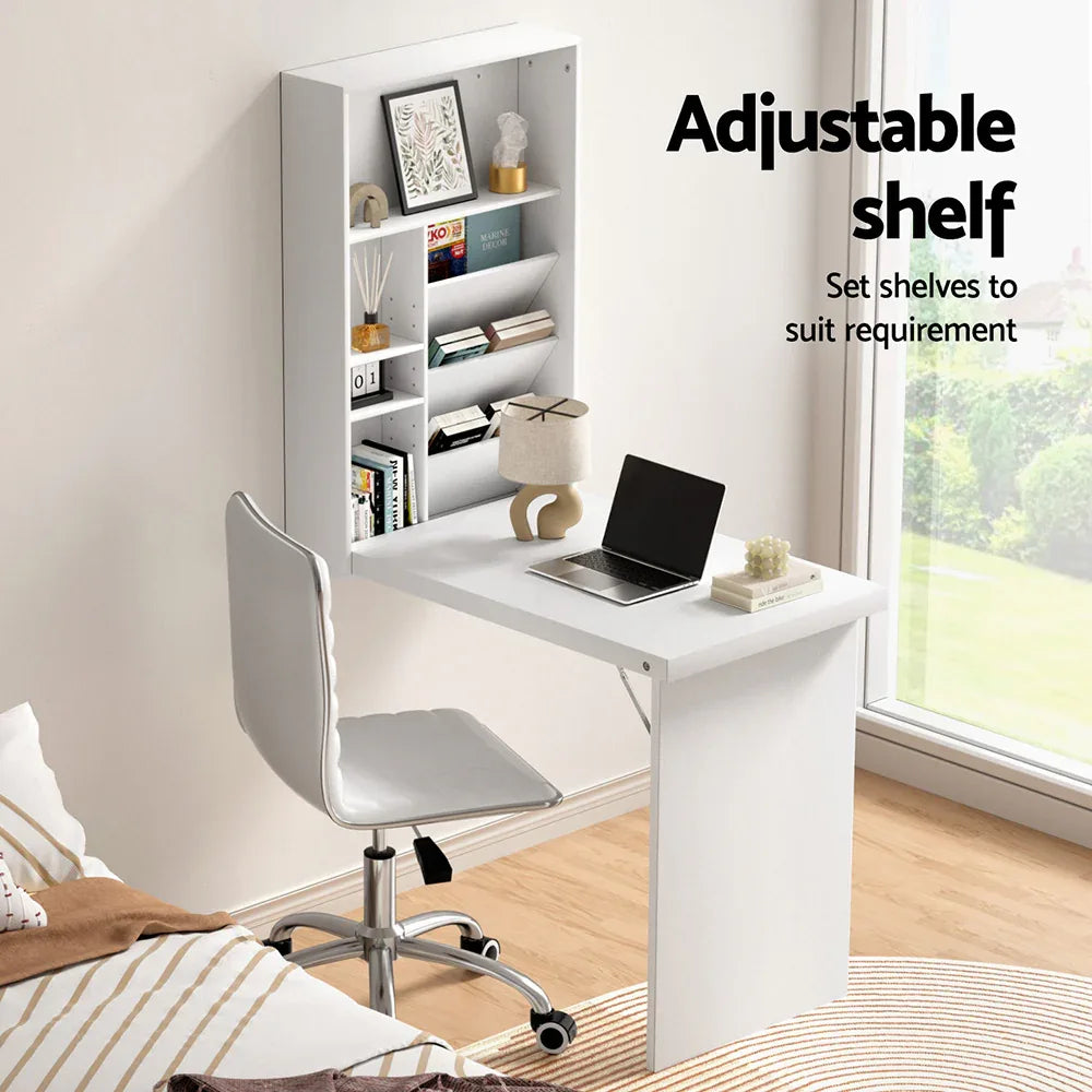 Artiss Computer Desk Office Chair Set PU Leather Wall Mount Foldable Table White - Mekamart Australia