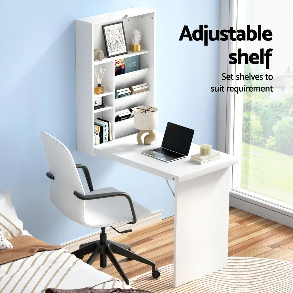 Artiss Computer Desk Bookshelf Wall Mount White - Mekamart Australia