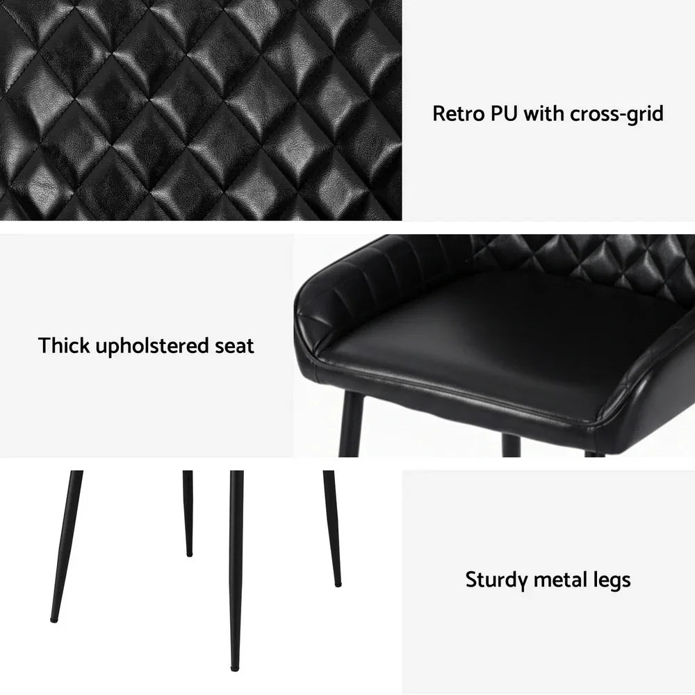 Artiss 2x Dining Chairs Retro PU Leather Kitchen Lounge Cafe Accent Chair Black - Mekamart Australia