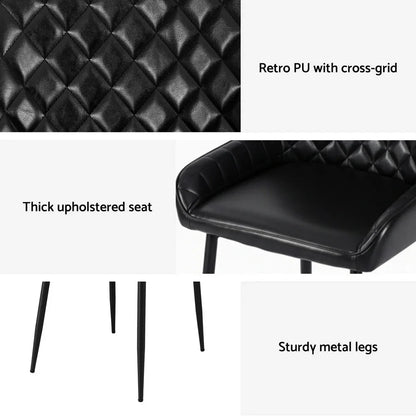 Artiss 2x Dining Chairs Retro PU Leather Kitchen Lounge Cafe Accent Chair Black - Mekamart Australia