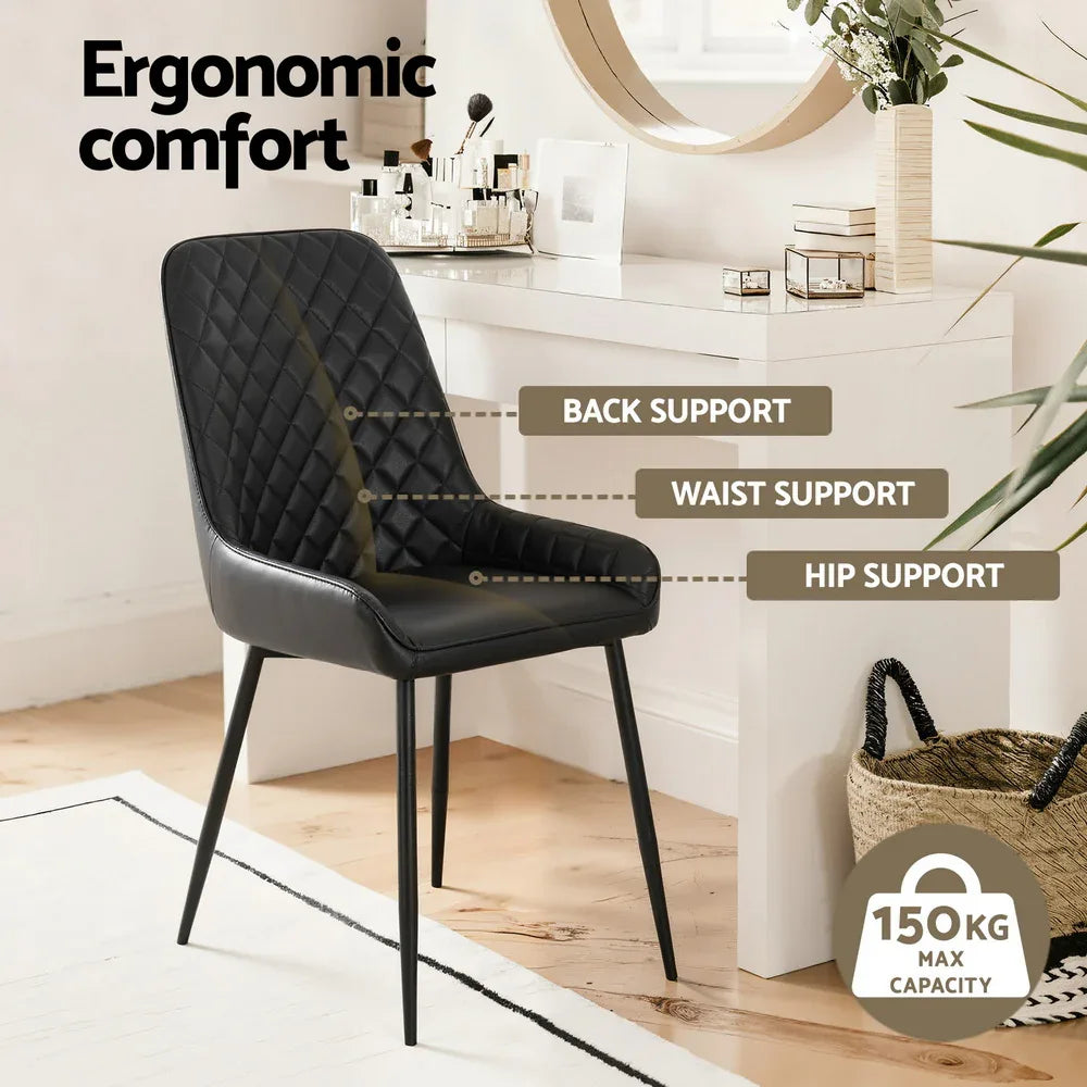 Artiss 4x Dining Chairs Retro PU Leather Kitchen Lounge Cafe Accent Chair Black - Mekamart Australia