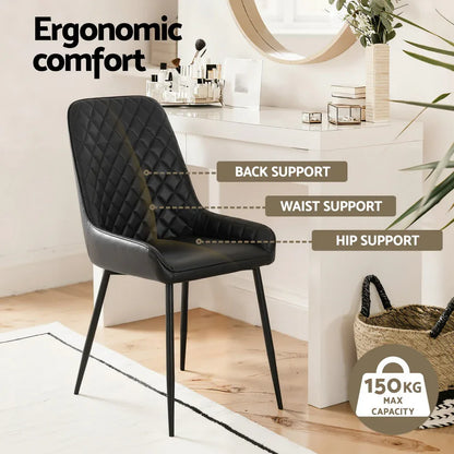 Artiss 4x Dining Chairs Retro PU Leather Kitchen Lounge Cafe Accent Chair Black - Mekamart Australia