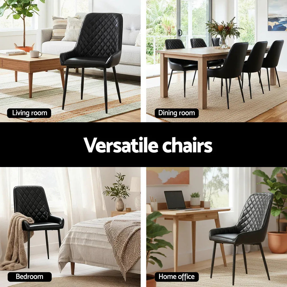 Artiss 4x Dining Chairs Retro PU Leather Kitchen Lounge Cafe Accent Chair Black - Mekamart Australia