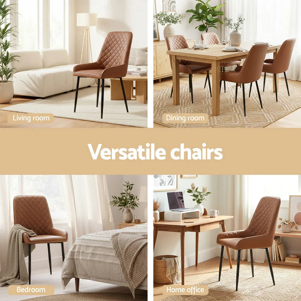 Artiss 2x Dining Chairs Retro PU Leather Kitchen Lounge Cafe Accent Chair Brown - Mekamart Australia