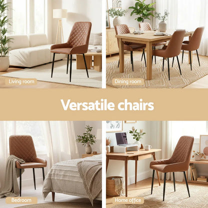 Artiss 2x Dining Chairs Retro PU Leather Kitchen Lounge Cafe Accent Chair Brown - Mekamart Australia