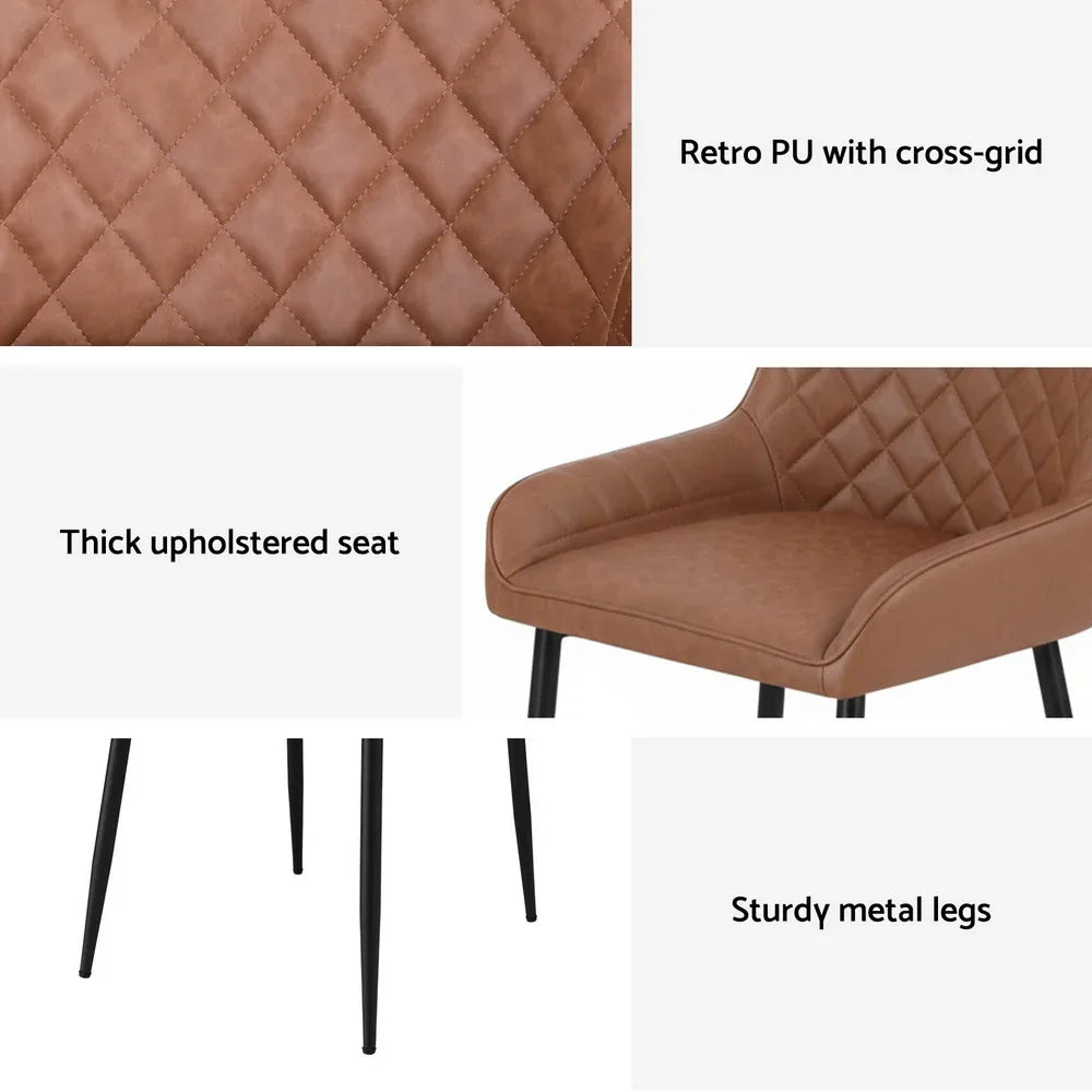 Artiss 2x Dining Chairs Retro PU Leather Kitchen Lounge Cafe Accent Chair Brown - Mekamart Australia