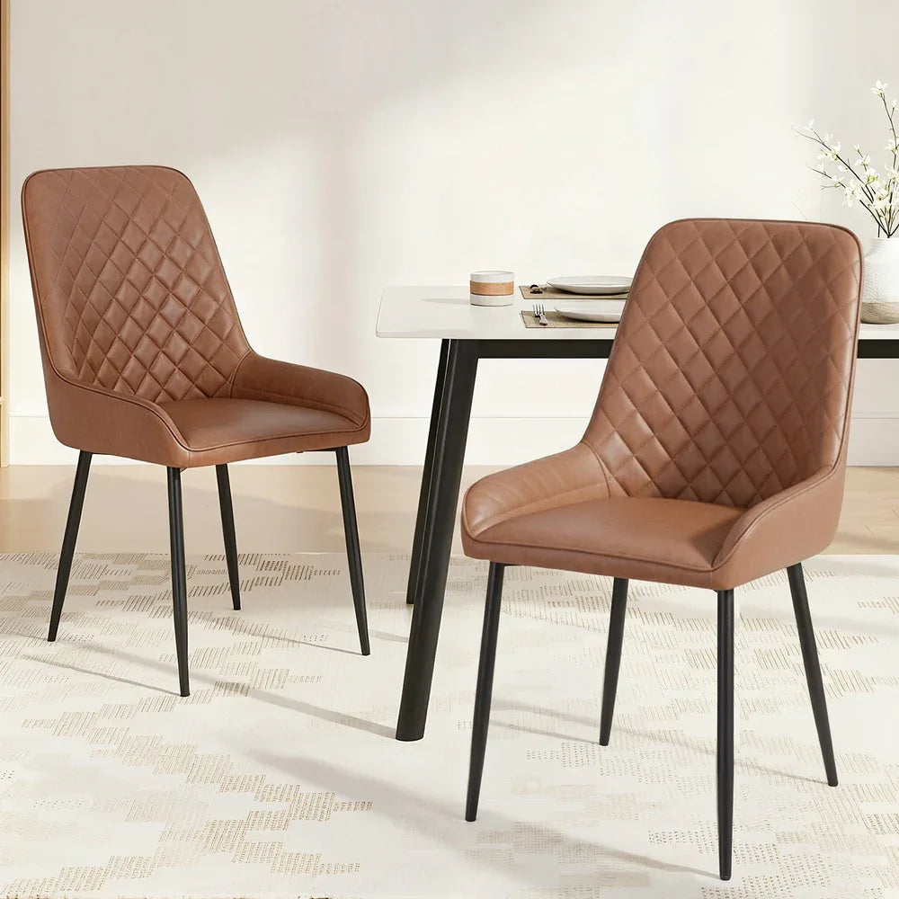Artiss 2x Dining Chairs Retro PU Leather Kitchen Lounge Cafe Accent Chair Brown - Mekamart Australia