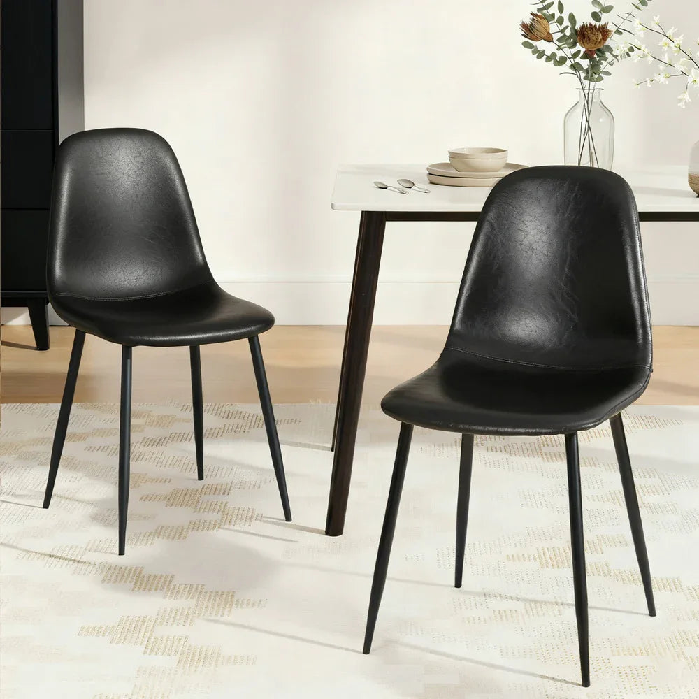 Artiss 2x Dining Chairs Retro PU Leather Kitchen Lounge Cafe Accent Chair Black - Mekamart Australia