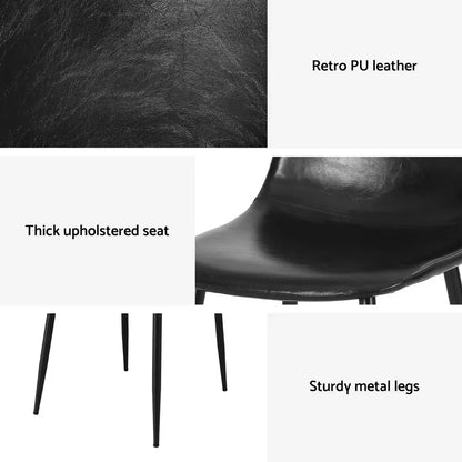 Artiss 4x Dining Chairs Retro PU Leather Kitchen Lounge Cafe Accent Chair Black - Mekamart Australia