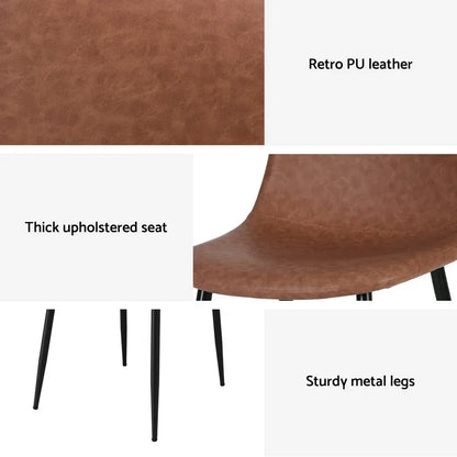 Artiss 2x Dining Chairs Retro PU Leather Kitchen Lounge Cafe Accent Chair Brown - Mekamart Australia
