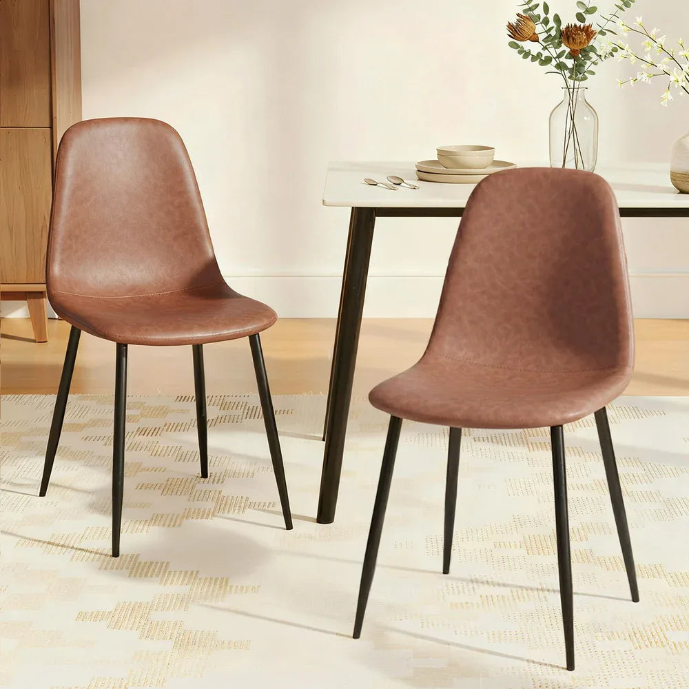 Artiss 2x Dining Chairs Retro PU Leather Kitchen Lounge Cafe Accent Chair Brown - Mekamart Australia
