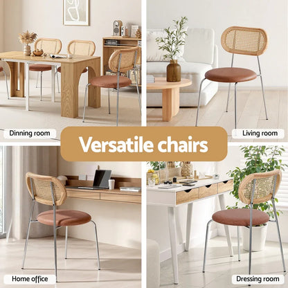 Artiss 2x Dining Chairs PU Leather Rattan Kitchen Lounge Cafe Accent Chair Brown - Mekamart Australia