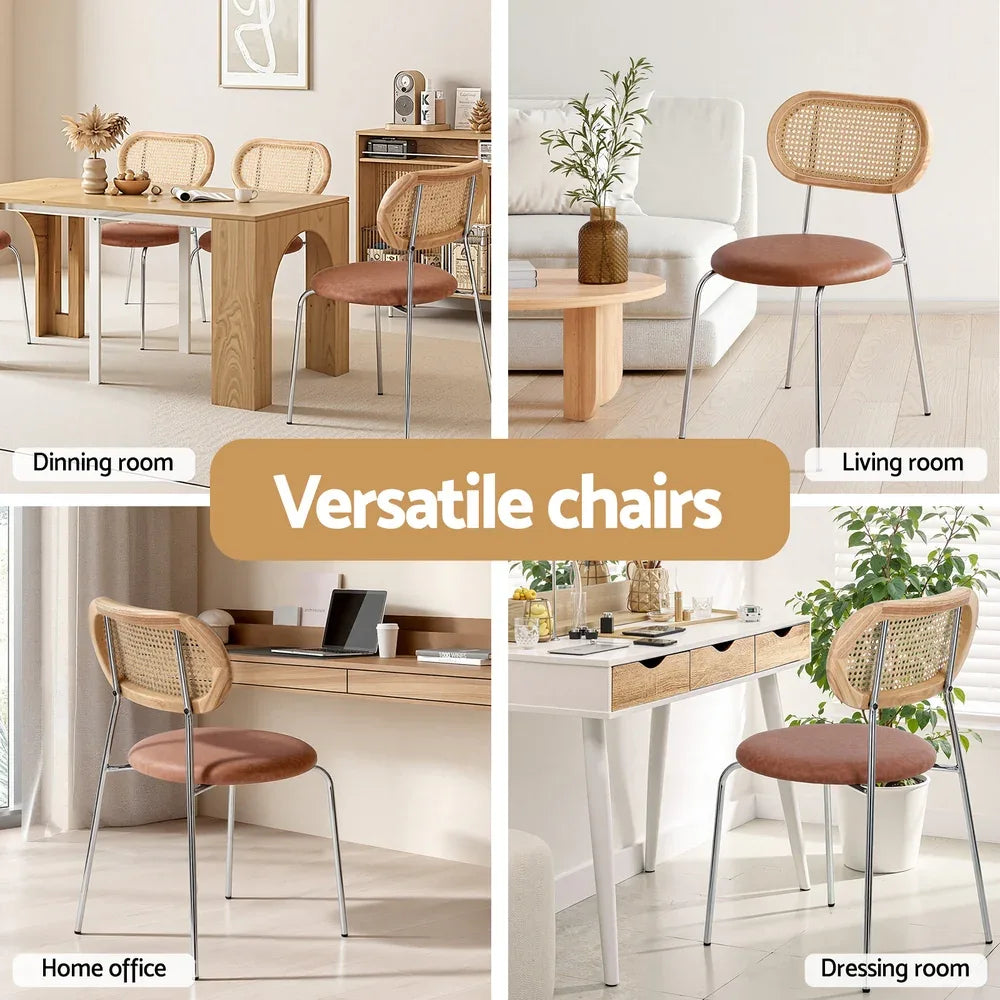 Artiss 4x Dining Chairs PU Leather Rattan Kitchen Lounge Cafe Accent Chair Brown - Mekamart Australia
