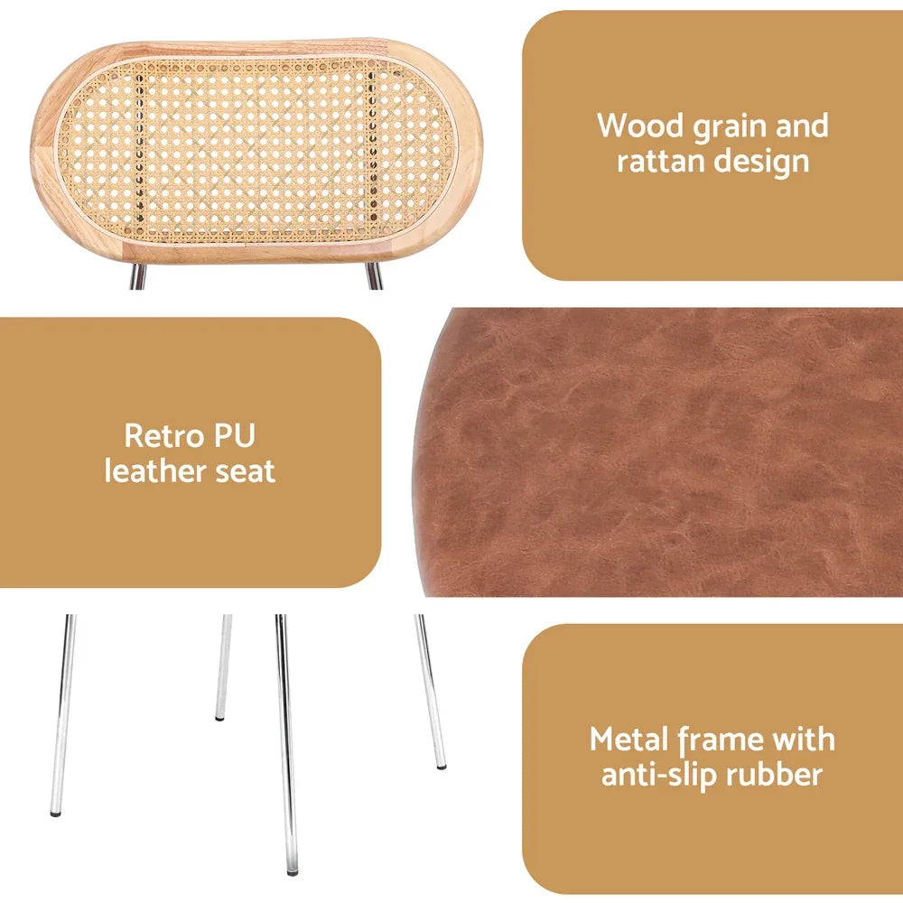 Artiss 4x Dining Chairs PU Leather Rattan Kitchen Lounge Cafe Accent Chair Brown - Mekamart Australia