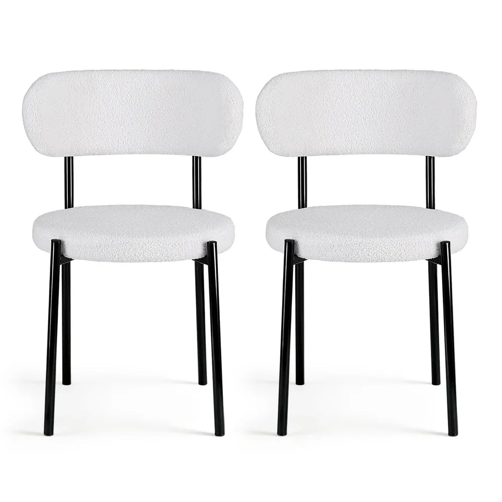 Artiss Dining Chairs Set of 2 Sherpa Boucle White - Mekamart Australia