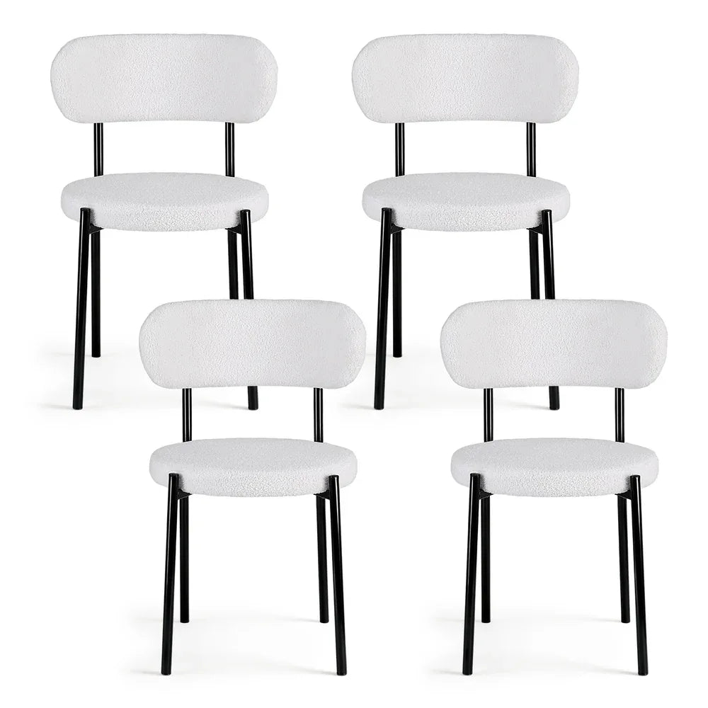 Artiss Dining Chairs Set of 4 Sherpa Boucle White - Mekamart Australia