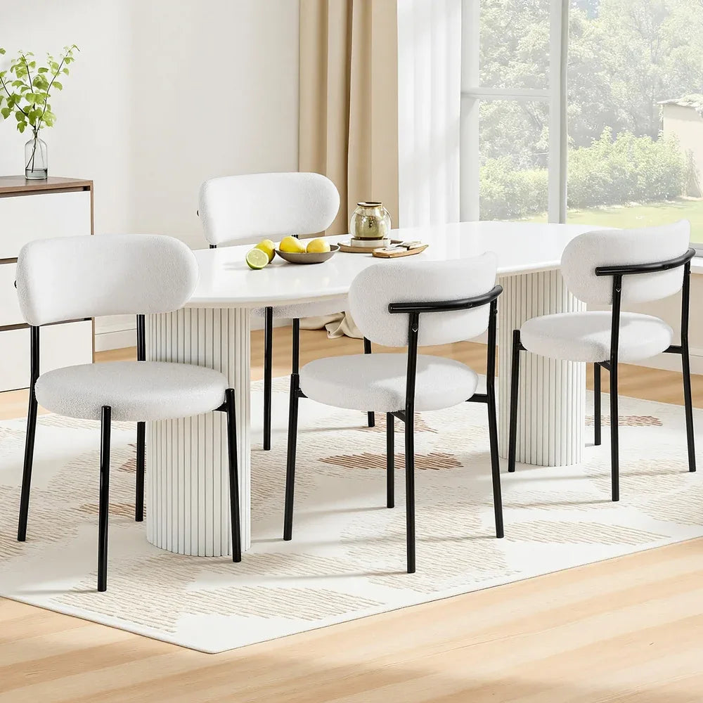 Artiss Dining Chairs Set of 4 Sherpa Boucle White - Mekamart Australia