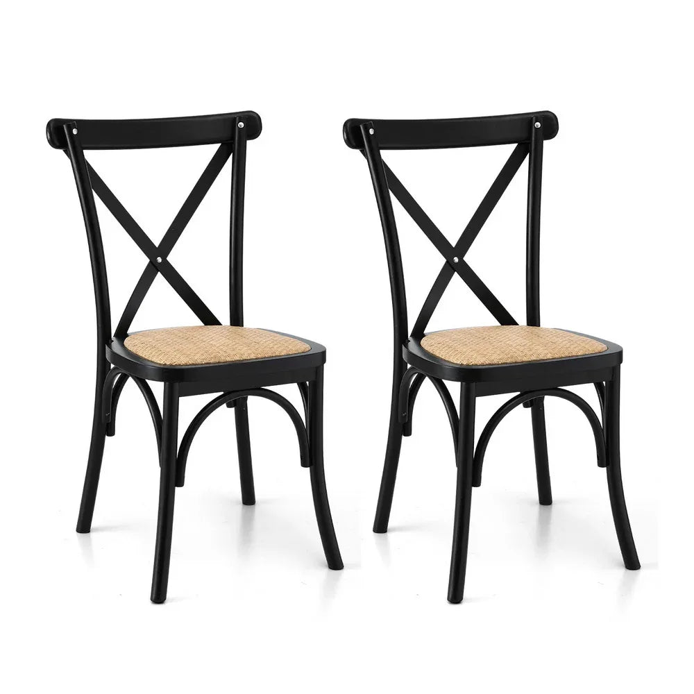 Artiss 2x Dining Chairs Rattan Wooden Kitchen Accent Chair Cafe Lounge Rubber Wood - Mekamart Australia