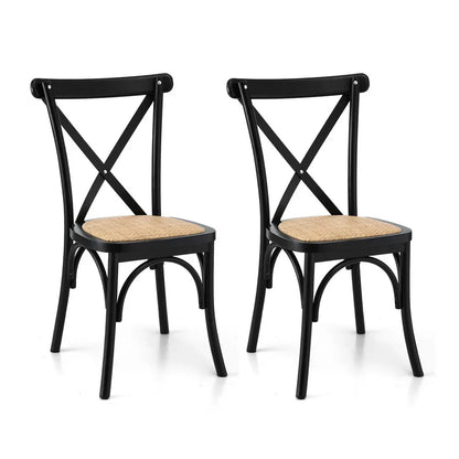 Artiss 2x Dining Chairs Rattan Wooden Kitchen Accent Chair Cafe Lounge Rubber Wood - Mekamart Australia