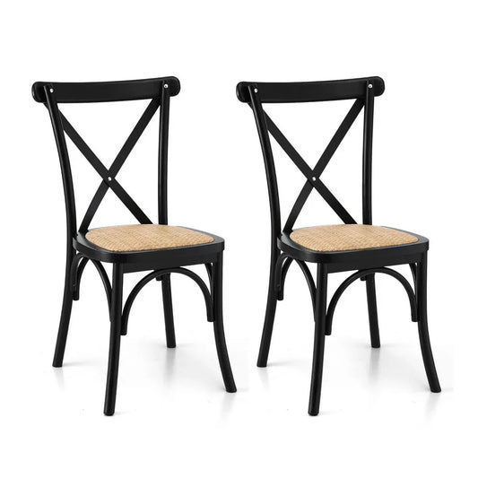 Artiss 2x Dining Chairs Rattan Wooden Kitchen Accent Chair Cafe Lounge Rubber Wood - Mekamart Australia