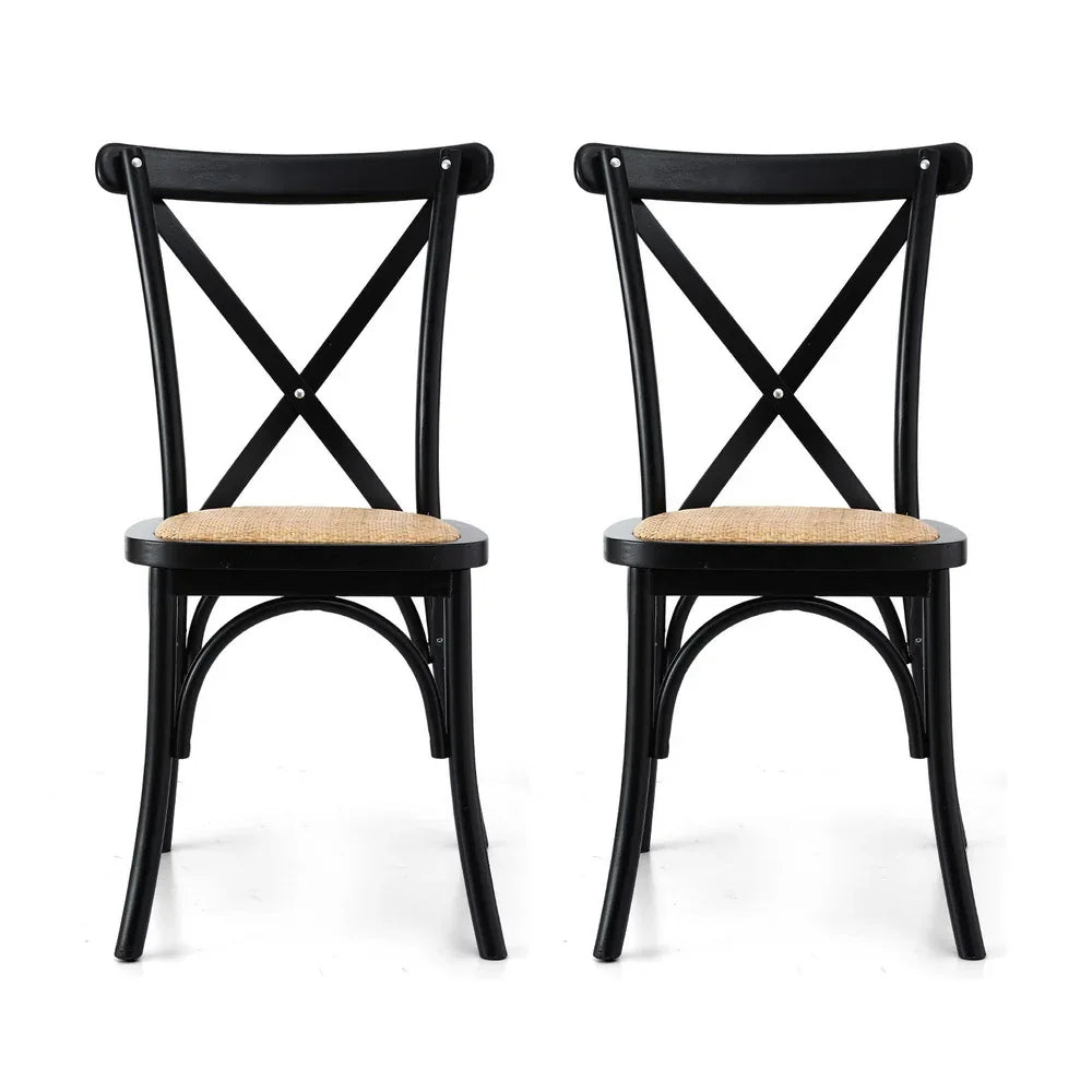 Artiss 2x Dining Chairs Rattan Wooden Kitchen Accent Chair Cafe Lounge Rubber Wood - Mekamart Australia