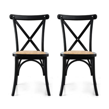 Artiss 2x Dining Chairs Rattan Wooden Kitchen Accent Chair Cafe Lounge Rubber Wood - Mekamart Australia