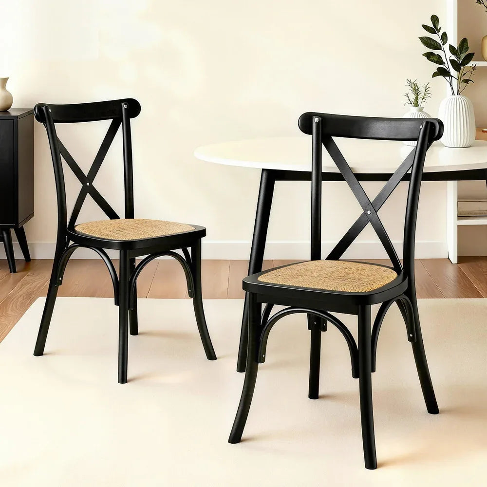 Artiss 2x Dining Chairs Rattan Wooden Kitchen Accent Chair Cafe Lounge Rubber Wood - Mekamart Australia