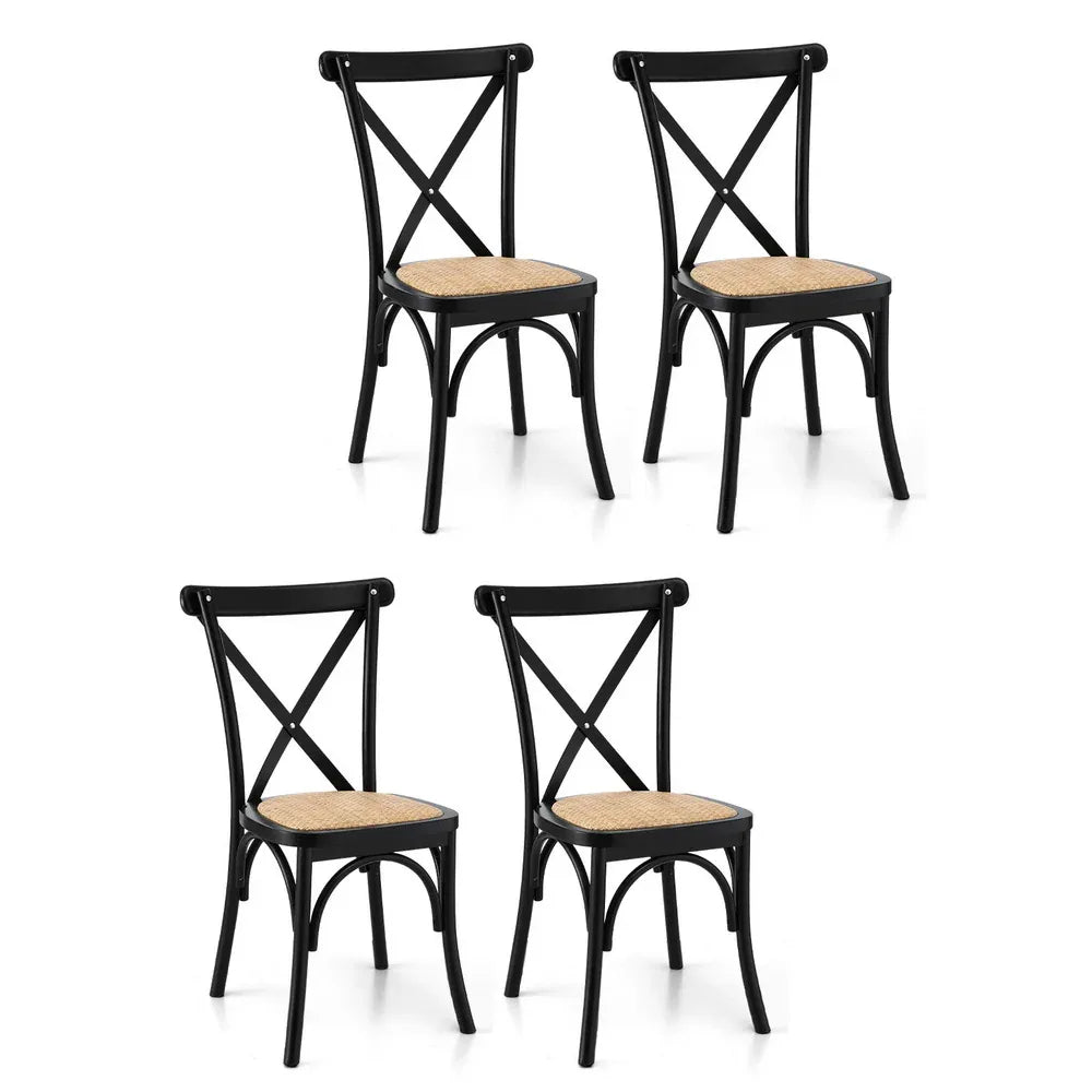 Artiss 4x Dining Chairs Rattan Wooden Kitchen Accent Chair Cafe Lounge Rubber Wood - Mekamart Australia