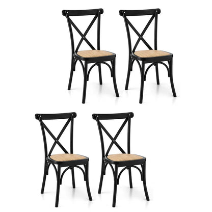 Artiss 4x Dining Chairs Rattan Wooden Kitchen Accent Chair Cafe Lounge Rubber Wood - Mekamart Australia