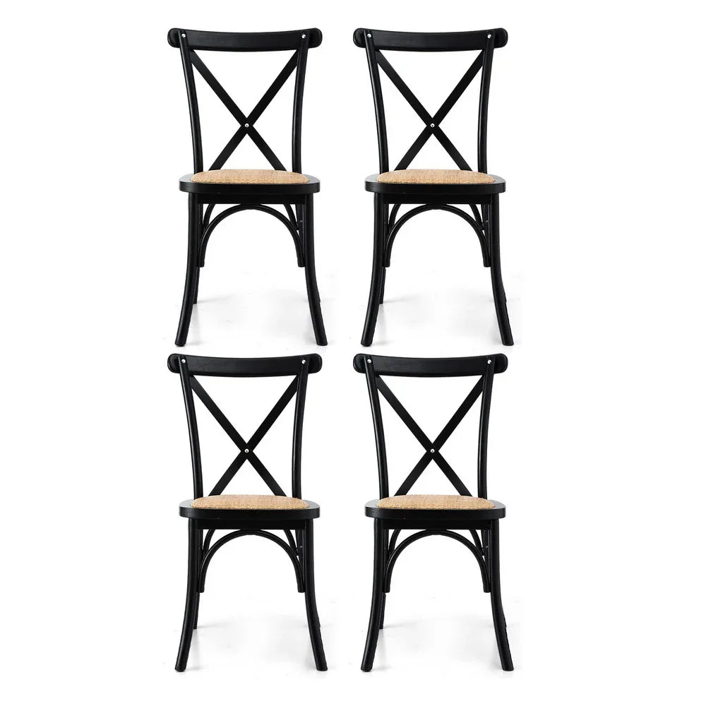Artiss 4x Dining Chairs Rattan Wooden Kitchen Accent Chair Cafe Lounge Rubber Wood - Mekamart Australia