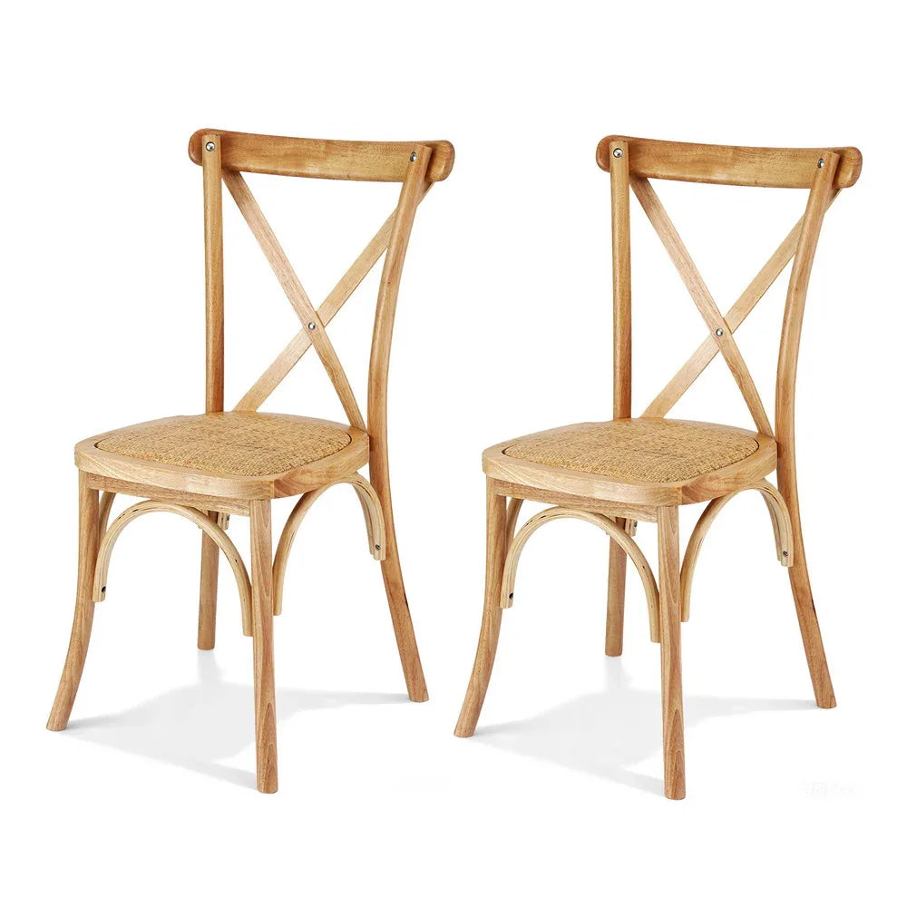 Artiss 2x Dining Chairs Rattan Wooden Kitchen Accent Chair Cafe Lounge Rubber Wood - Mekamart Australia