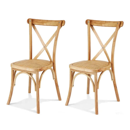 Artiss 2x Dining Chairs Rattan Wooden Kitchen Accent Chair Cafe Lounge Rubber Wood - Mekamart Australia