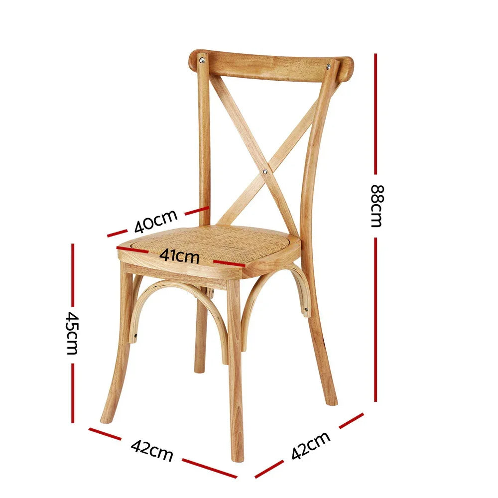 Artiss 2x Dining Chairs Rattan Wooden Kitchen Accent Chair Cafe Lounge Rubber Wood - Mekamart Australia