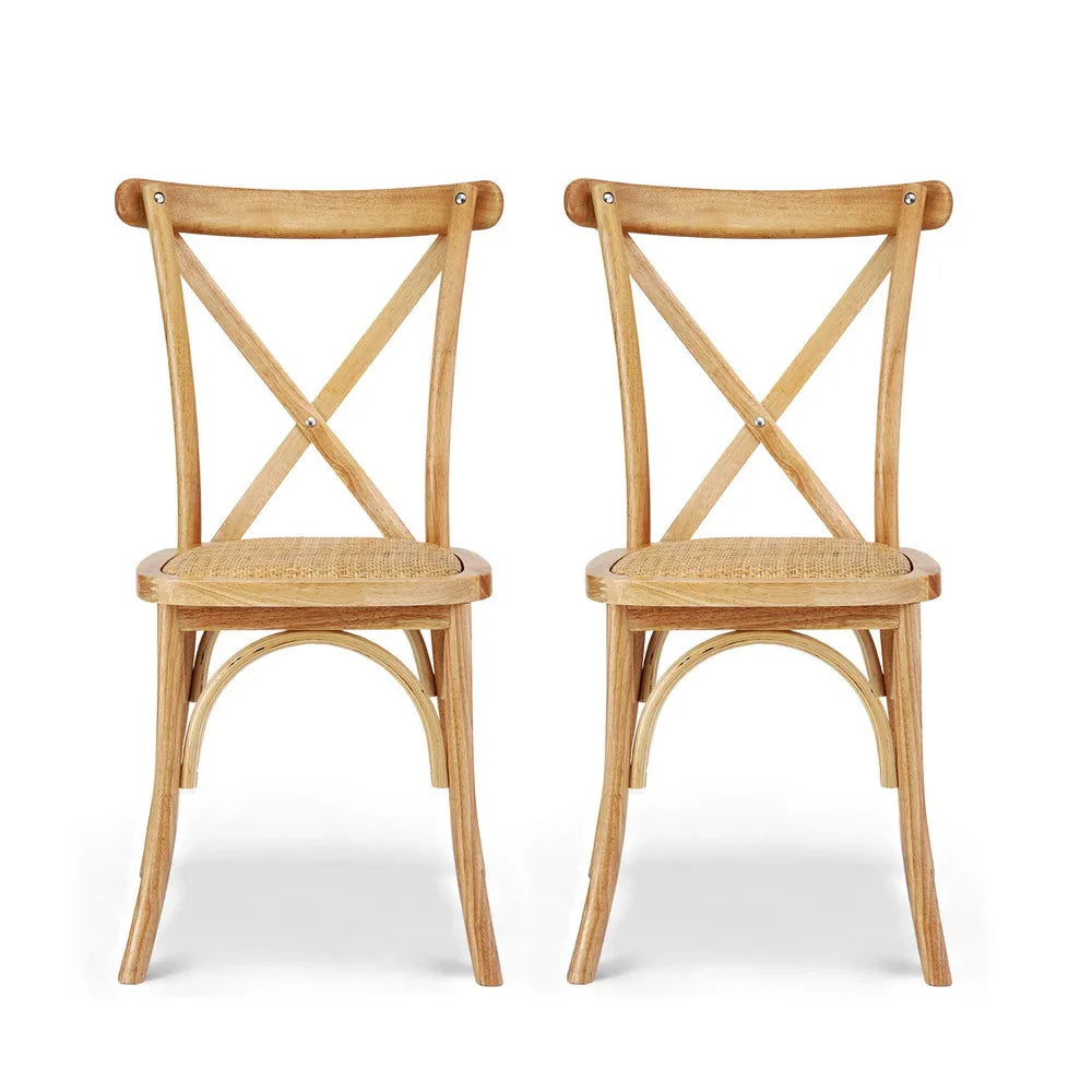 Artiss 2x Dining Chairs Rattan Wooden Kitchen Accent Chair Cafe Lounge Rubber Wood - Mekamart Australia