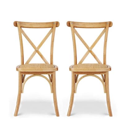 Artiss 2x Dining Chairs Rattan Wooden Kitchen Accent Chair Cafe Lounge Rubber Wood - Mekamart Australia
