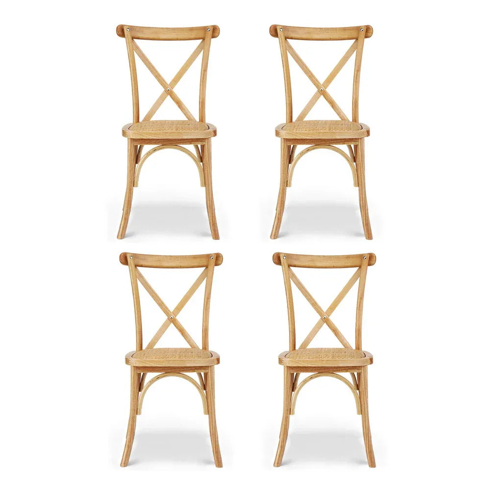 Artiss 4x Dining Chairs Rattan Wooden Kitchen Accent Chair Cafe Lounge Rubber Wood - Mekamart Australia