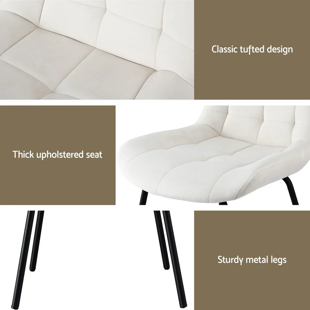 Artiss 2x Dining Chairs Velvet Tufted Kitchen Lounge Cafe Accent Chair Beige - Mekamart Australia