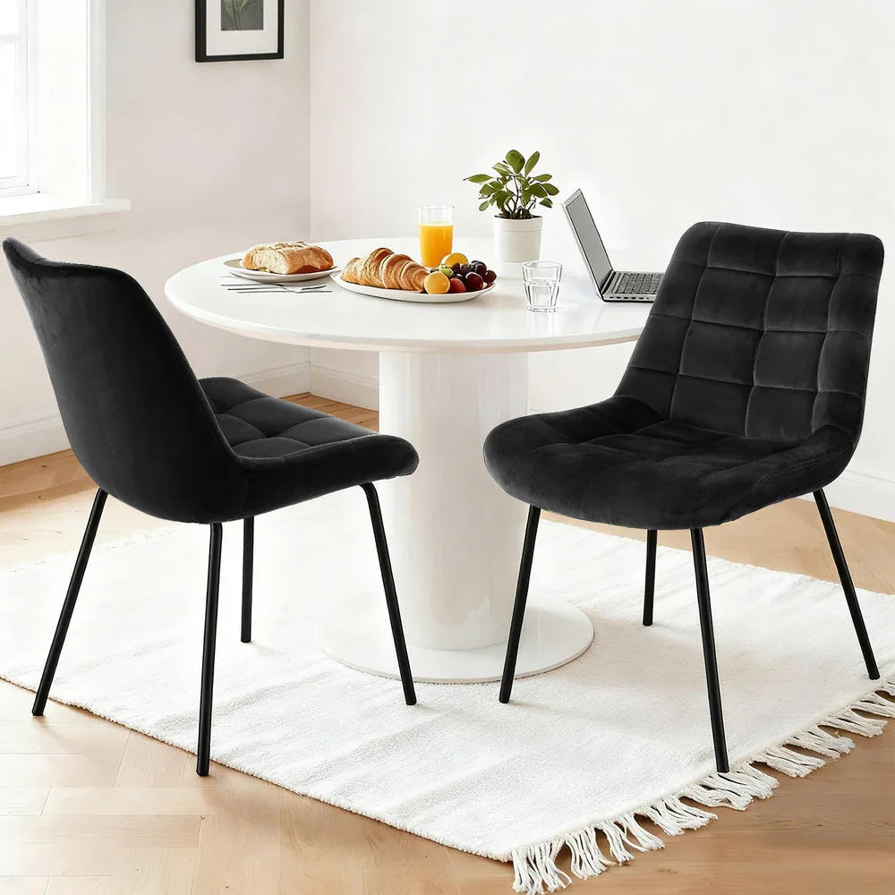 Artiss 2x Dining Chairs Velvet Tufted Kitchen Lounge Cafe Accent Chair Black - Mekamart Australia