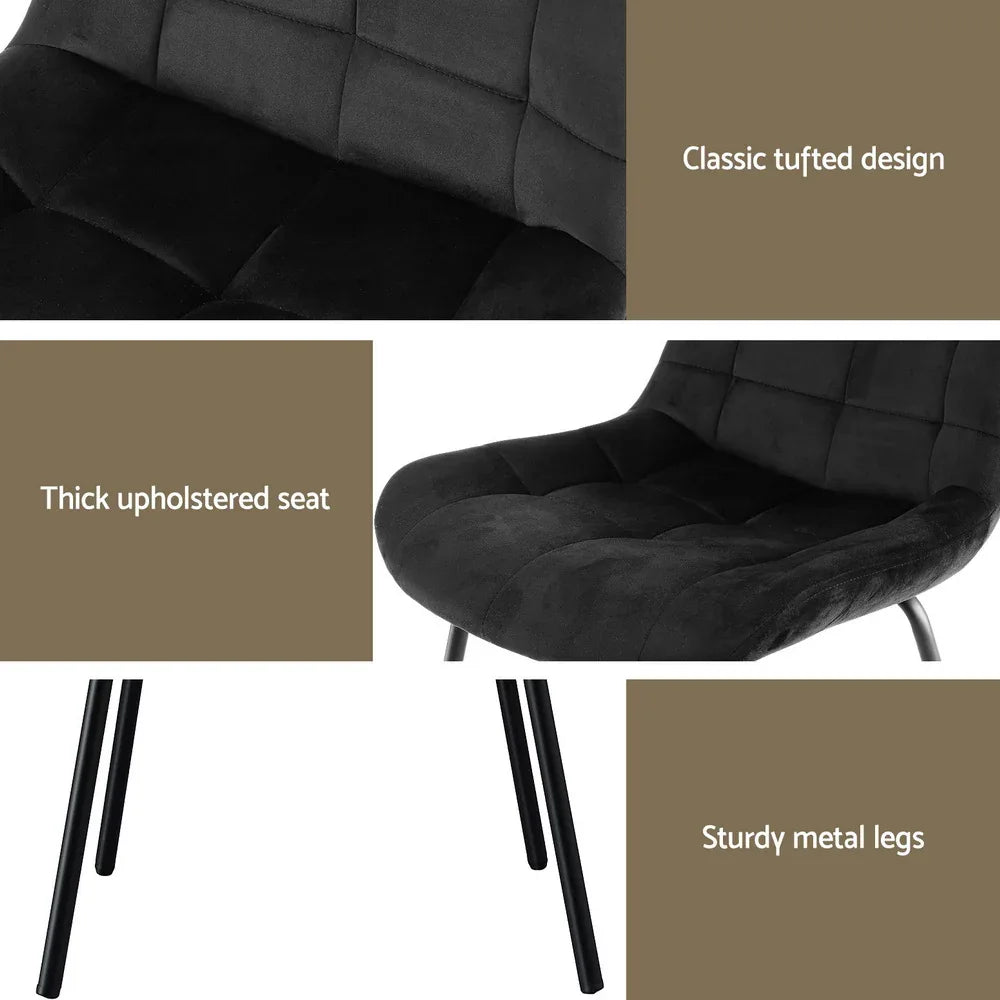 Artiss 4x Dining Chairs Velvet Tufted Kitchen Lounge Cafe Accent Chair Black - Mekamart Australia