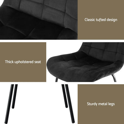 Artiss 4x Dining Chairs Velvet Tufted Kitchen Lounge Cafe Accent Chair Black - Mekamart Australia