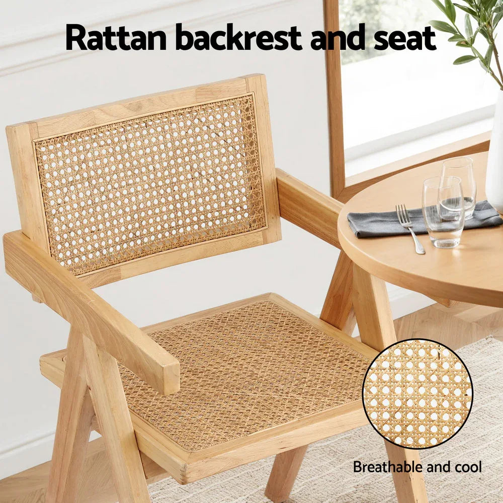 Artiss 1x Dining Chair Wooden Rattan Seat Rubber Wood Frame - Mekamart Australia