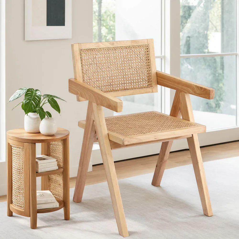 Artiss 1x Dining Chair Wooden Rattan Seat Rubber Wood Frame - Mekamart Australia