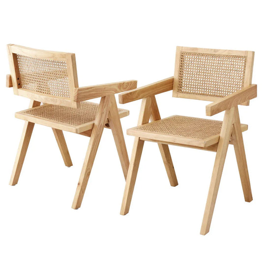 Artiss 2x Dining Chairs Wooden Rattan Seat Rubber Wood Frame - Mekamart Australia