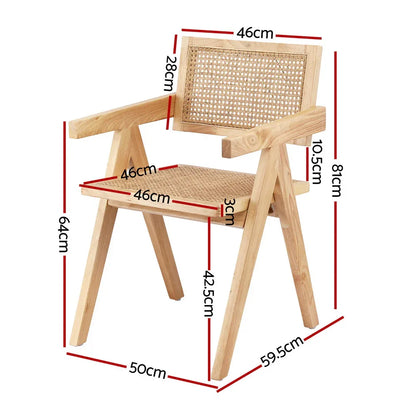 Artiss 2x Dining Chairs Wooden Rattan Seat Rubber Wood Frame - Mekamart Australia