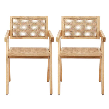 Artiss 2x Dining Chairs Wooden Rattan Seat Rubber Wood Frame - Mekamart Australia