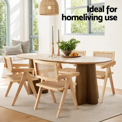 Artiss 2x Dining Chairs Wooden Rattan Seat Rubber Wood Frame - Mekamart Australia