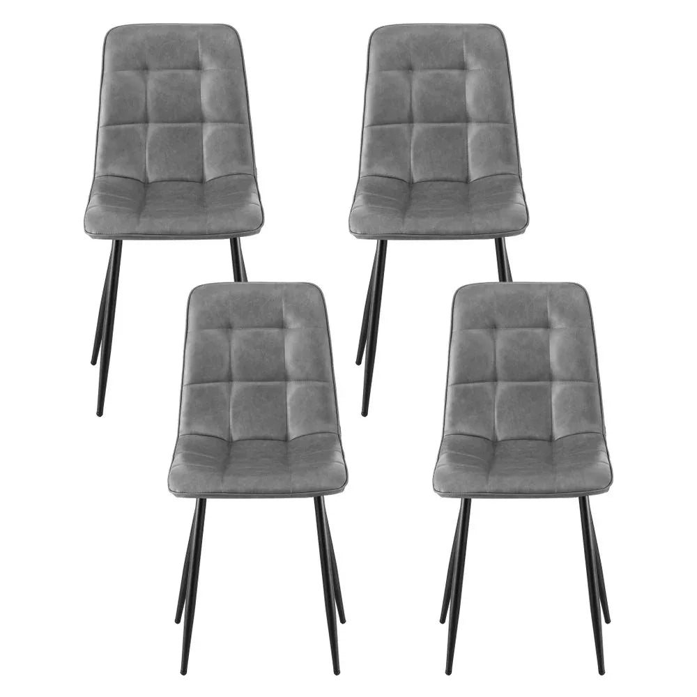 Artiss 4x Dining Chairs Retro PU Leather Kitchen Lounge Cafe Accent Chair Grey - Mekamart Australia