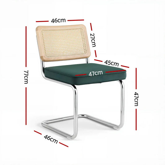 Artiss Dining Chairs Set of 2 Velvet Rattan Cantilever Green - Mekamart Australia