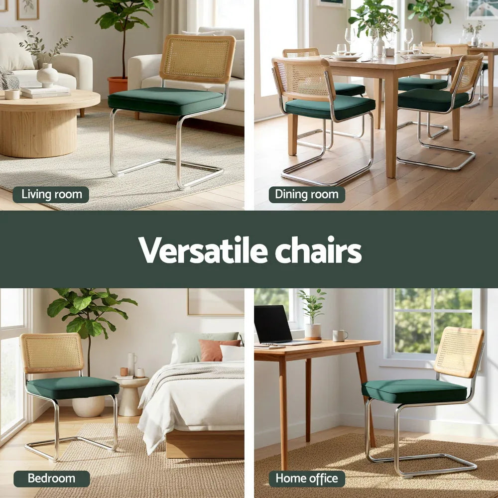 Artiss Dining Chairs Set of 4 Velvet Rattan Cantilever Green - Mekamart Australia