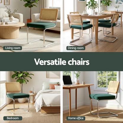 Artiss Dining Chairs Set of 4 Velvet Rattan Cantilever Green - Mekamart Australia